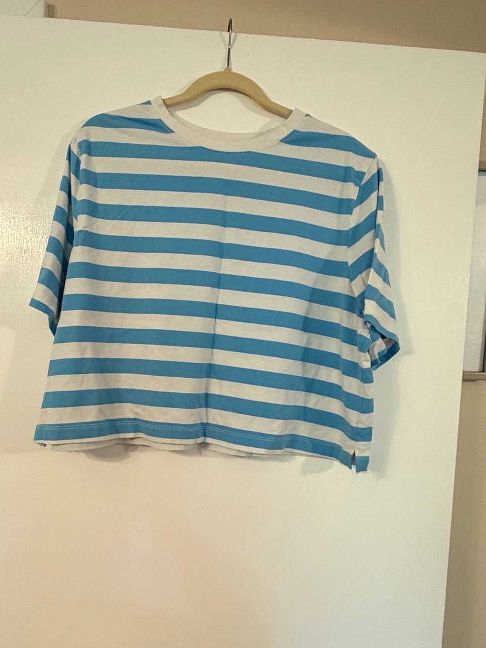 a new day Blue and White Striped Short Sleeve Tee